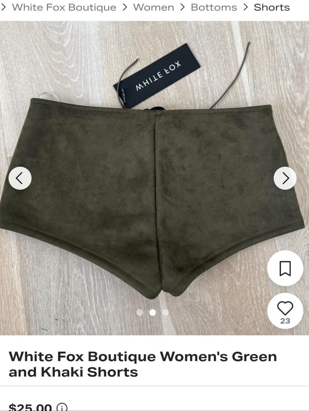 White Fox Olive Green Women’s Suede-Look Short Shorts